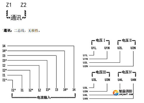 海灣GST-DJ-D44C交流單相電壓電流傳感器（四路電壓、四路電流）安裝接線端子說明
